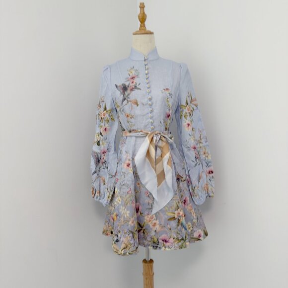 NWOT ！Zimmermann Linen Rebellion Floral Mini Dress- Size 0/US4 - Picture 3 of 10